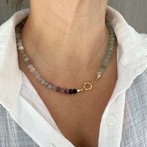 Faceted Rainbow Fluorite Necklace - Picture 1 of 11
